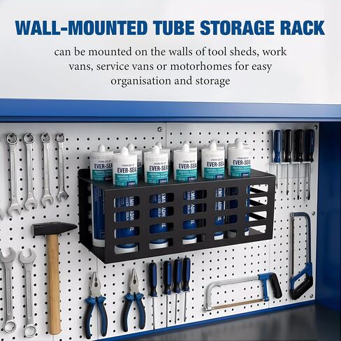 2 Pack Metal Caulking Tube Holder Wall Mount Caulk Tube Tray 11 Slots Silicone Tubes Storage Organizer Heavy Duty Grease Gun Sealant Storage Rack for Garage Workshop Van Tool Shed(Black) in Kuwait