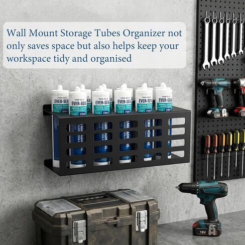 2 Pack Metal Caulking Tube Holder Wall Mount Caulk Tube Tray 11 Slots Silicone Tubes Storage Organizer Heavy Duty Grease Gun Sealant Storage Rack for Garage Workshop Van Tool Shed(Black) in Kuwait
