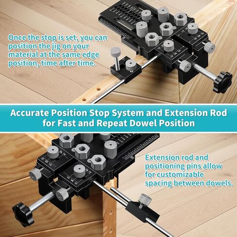 Dowel Jig Kit for Perfect Wood Joints, Self Centering Doweling Jig with 1/4 3/8 1/2 Drill Bushings & Bits, Woodworking Hole Drilling Guide for Cabinet Furniture DIY in Kuwait