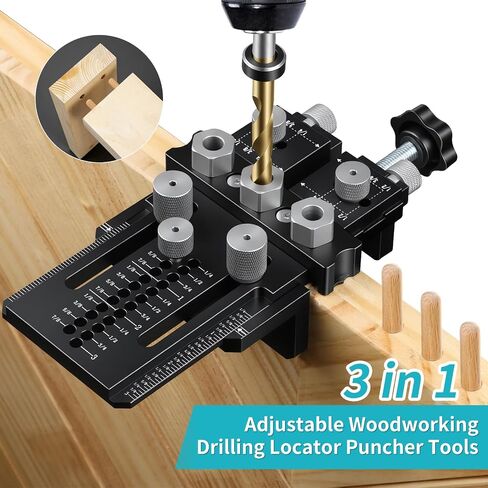 Dowel Jig Kit for Perfect Wood Joints, Self Centering Doweling Jig with 1/4 3/8 1/2 Drill Bushings & Bits, Woodworking Hole Drilling Guide for Cabinet Furniture DIY in Kuwait