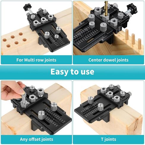 Dowel Jig Kit for Perfect Wood Joints, Self Centering Doweling Jig with 1/4 3/8 1/2 Drill Bushings & Bits, Woodworking Hole Drilling Guide for Cabinet Furniture DIY in Kuwait