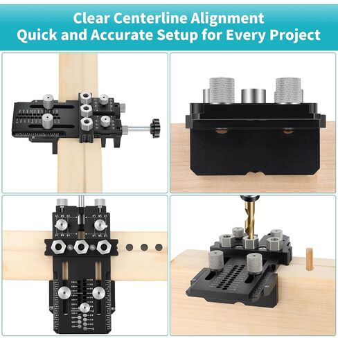 Dowel Jig Kit for Perfect Wood Joints, Self Centering Doweling Jig with 1/4 3/8 1/2 Drill Bushings & Bits, Woodworking Hole Drilling Guide for Cabinet Furniture DIY in Kuwait