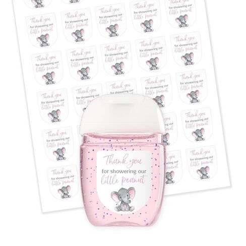 30 Pack 1 oz Mini Hand Sanitizer Labels for It’s a Girl Baby Shower – Thank You for Showering Our Little Peanut Favor Stickers, High Gloss Waterproof Pink Elephant Baby Shower Party Favors S500-1 in Saudi Arabia