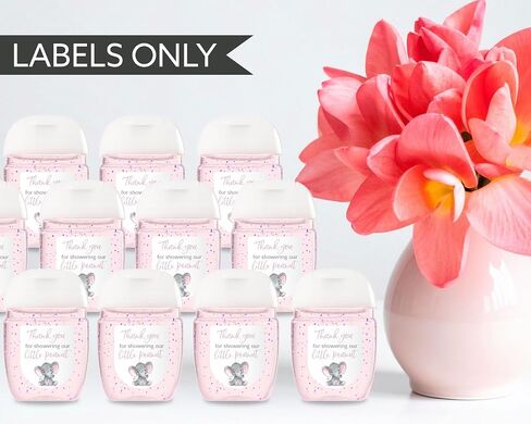 30 Pack 1 oz Mini Hand Sanitizer Labels for It’s a Girl Baby Shower – Thank You for Showering Our Little Peanut Favor Stickers, High Gloss Waterproof Pink Elephant Baby Shower Party Favors S500-1 in Saudi Arabia