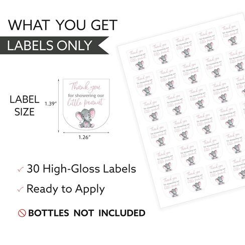 30 Pack 1 oz Mini Hand Sanitizer Labels for It’s a Girl Baby Shower – Thank You for Showering Our Little Peanut Favor Stickers, High Gloss Waterproof Pink Elephant Baby Shower Party Favors S500-1 in Saudi Arabia