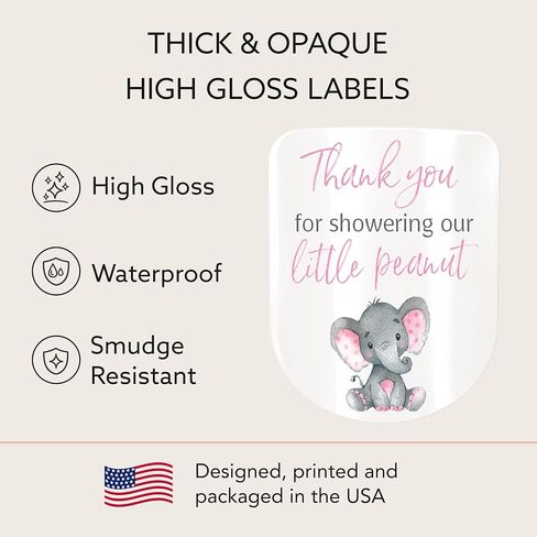 30 Pack 1 oz Mini Hand Sanitizer Labels for It’s a Girl Baby Shower – Thank You for Showering Our Little Peanut Favor Stickers, High Gloss Waterproof Pink Elephant Baby Shower Party Favors S500-1 in Saudi Arabia