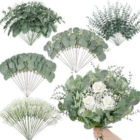 Palonu 30 PCS eucalyptus الاصطناعي ينبع فرع الأخضر المزيف أوراق Faux Stigs Leaf for Home Office Table Prouquet Decor in Kuwait