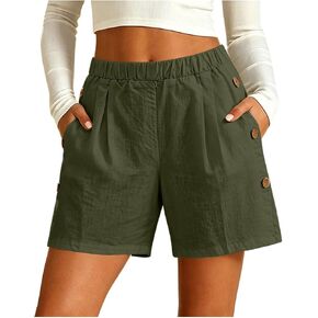 ABABC Women's Summer Shorts Elastic Waist Side Button Detail Short Lightweight Breathable Casual Short Pants in Saudi Arabia