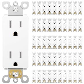 Amico 50 Pack Decorator Receptacle, 15 Amp 125V Standard Electrical Wall Outlet, 2 Pole 3 Wire, Tamper Resistant, NEMA 5-15R, Self-Grounding Residential Grade Outlet, UL Listed, White in Saudi Arabia