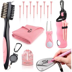 Pink Golf Accessories for Women, Acrylic Paint Ink 16 Pcs Golf Essentials Kit - Golf Club Brush & Golf Towel, Tee & Ball Holder for Bag, Divot Tool & Ball Maker, Golf Club Cleaning Kit - Golf Gifts in Kuwait