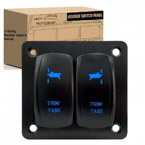 Trim Tabs Rocker Switch Panel 12V/20A 24V/10A 7 Pin DPDT 3 Position (ON)-Off-(ON) Boat Waterproof Trim Switch, 2 Gang Momentary/Latching Toggle Switch Panel for Marine Console (Momentary, Blue) in Kuwait