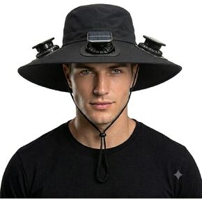 3-Fan Solar Cooling Hat, Wide Brim UV Sun Protection Fishing Hiking Cap, USB Rechargeable Fan Hat for Men Women in Saudi Arabia
