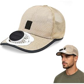 Solar Fan Hat,Mesh Baseball Cap with Built-in Cooling Fan,USB Rechargeable & Solar Powered Wide Brim Sun Hat for Men Women,Breathable Outdoor Cooling Hat for Fishing,Hiking,Camping,Gardening(Khaki) in Kuwait