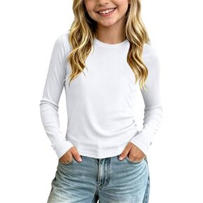 Girls Long Sleeve Basic Shirts Fall Crewneck Pullover Tops for Kids Back to School First Day of School Classroom Wear in Saudi Arabia