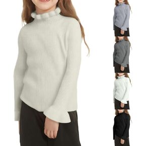 Teen Girls Long Sleeve Turtleneck Sweater Toddler Winter Undershirt Shirt Kid Ribbed Flared Desgin Knit Pullover Clothes in Kuwait