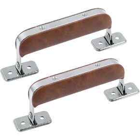 Crapyt Leather Luggage Handle, Vintage Suitcase Replacement Metal Handle with Mounting Screws, 110mm Long Silver Base Pull Grip for Suitcases, Bags, Briefcases, 2 Pcs Brown in Kuwait
