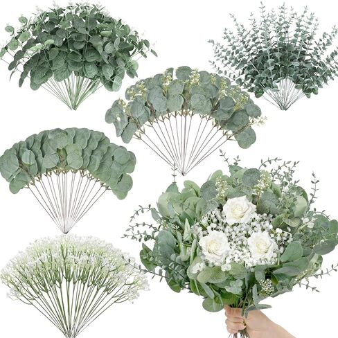Palonu 30 PCS eucalyptus الاصطناعي ينبع فرع الأخضر المزيف أوراق Faux Stigs Leaf for Home Office Table Prouquet Decor in Kuwait