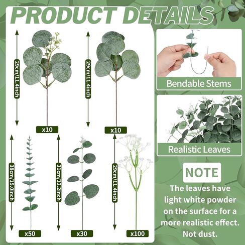 Palonu 30 PCS eucalyptus الاصطناعي ينبع فرع الأخضر المزيف أوراق Faux Stigs Leaf for Home Office Table Prouquet Decor in Kuwait