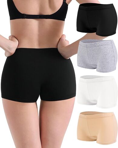 Women's Boyshorts Underwear Cotton, Full Coverage Panties, Womens Boyshort Boxer Briefs Breathable for Women 4 Pack in Saudi Arabia
