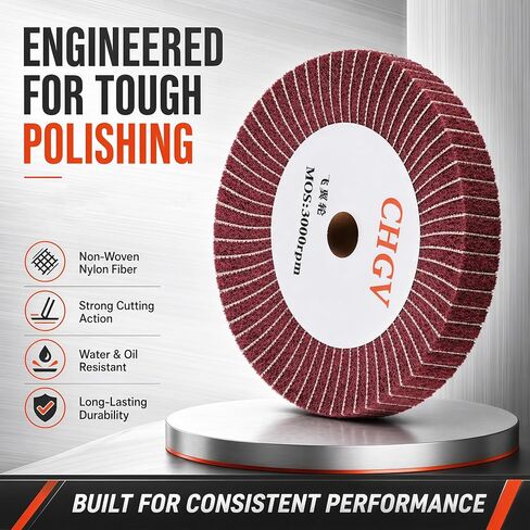 150mm x 50mm Non-Woven Nylon Polishing Burnishing Wheel, 320 Grit Wire Drawing Abrasive Flap Wheels 6" x 2" Polishing Flap Wheel for Stainless Steel Aluminum Copper Wood Metal(Red) in Kuwait