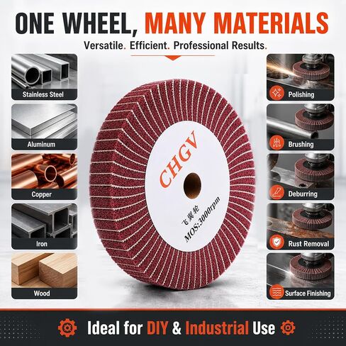 150mm x 50mm Non-Woven Nylon Polishing Burnishing Wheel, 320 Grit Wire Drawing Abrasive Flap Wheels 6" x 2" Polishing Flap Wheel for Stainless Steel Aluminum Copper Wood Metal(Red) in Kuwait