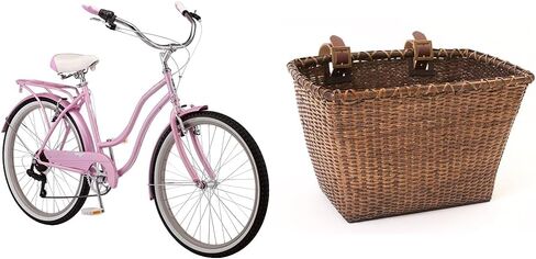 Schwinn Perla Adult Beach Cruiser Bike, Men and Women, 18-Inch Step-Through Steel Frame, 7-Speed Drivetrain, Rear Rack, 26-Inch Wheels, Pink in Kuwait