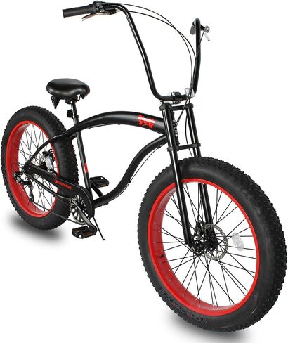 MICARGI SLUGO SS Shimano دراجة كروزر بإطارات سميكة 7 سرعات للرجال والنساء، فرامل قرصية، إطارات عريضة مقاس 26 × 4 بوصة، إطار فولاذي Hi-Ten، دراجة شاطئ المدينة الريفية in Kuwait