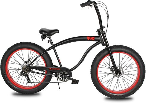 MICARGI SLUGO SS Shimano دراجة كروزر بإطارات سميكة 7 سرعات للرجال والنساء، فرامل قرصية، إطارات عريضة مقاس 26 × 4 بوصة، إطار فولاذي Hi-Ten، دراجة شاطئ المدينة الريفية in Kuwait