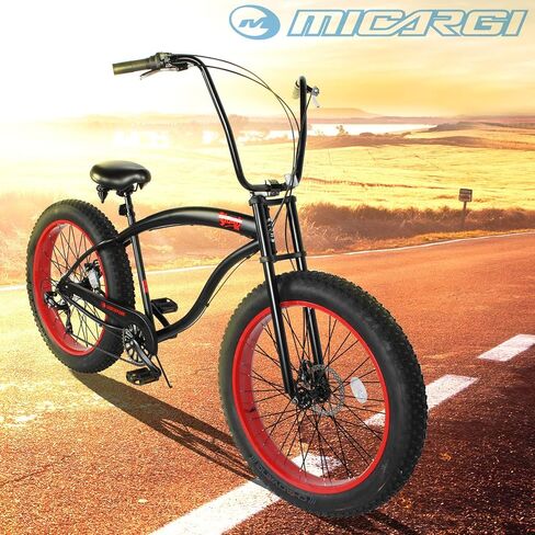 MICARGI SLUGO SS Shimano دراجة كروزر بإطارات سميكة 7 سرعات للرجال والنساء، فرامل قرصية، إطارات عريضة مقاس 26 × 4 بوصة، إطار فولاذي Hi-Ten، دراجة شاطئ المدينة الريفية in Kuwait