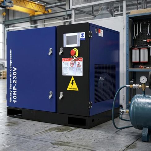 نظام ضاغط الهواء مع مجفف هواء مبرد، ضاغط هواء حلزوني دوار بقوة 10 حصان، 34CFM 125PSI، آلة مجفف بالتجميد الصناعي لورشة العمل، وحدة مجفف هواء ضاغط للخدمة الشاقة in Kuwait
