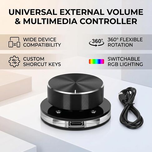 USB Volume Control Knob, 360 Degree Rotating RGB Light PC Audio Adjuster with Customizable Shortcut Keys, for Android PC Laptop Tablet Desktop in Kuwait