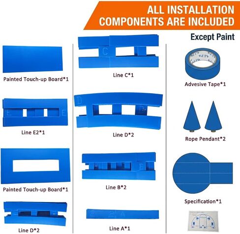 Basketball Court Marking Kit for Driveway - Professional Regulation Layout Stencil for Concrete & Asphalt - Reusable Template for Free Throw & Three-Point Line Setup - Easy to Align & Store in Saudi Arabia