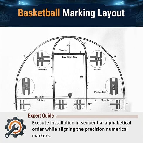 Basketball Court Marking Kit for Driveway - Professional Regulation Layout Stencil for Concrete & Asphalt - Reusable Template for Free Throw & Three-Point Line Setup - Easy to Align & Store in Saudi Arabia