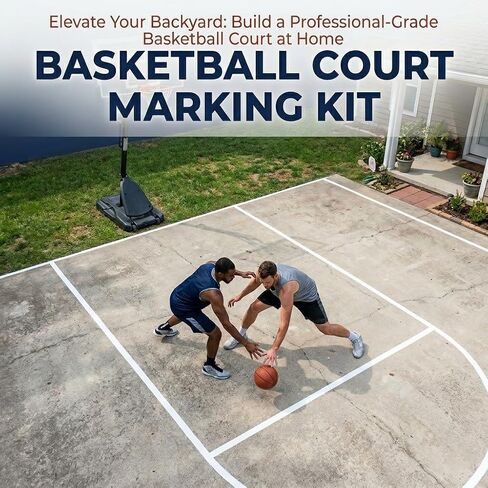 Basketball Court Marking Kit for Driveway - Professional Regulation Layout Stencil for Concrete & Asphalt - Reusable Template for Free Throw & Three-Point Line Setup - Easy to Align & Store in Saudi Arabia