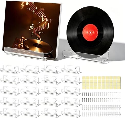 20 Pack Vinyl Record Shelf Wall Mount, Clear Acrylic Album Holder, Self Adhesive Or Drill Invisible Floating Shelves for Wall, CD Shelf, Kids Bookshelf, Magazine(20) in Kuwait