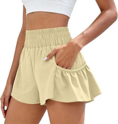 ABABC Women's Summer Shorts Smocked High Waist Ruffle Hem Short Loose Breathable Casual Short Pants in Kuwait
