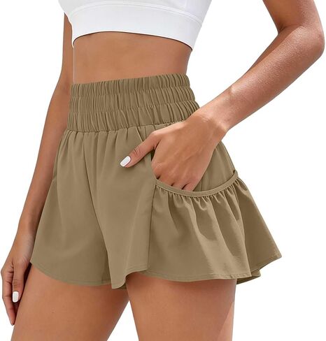 ABABC Women's Summer Shorts Smocked High Waist Ruffle Hem Short Loose Breathable Casual Short Pants in Kuwait