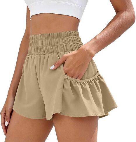 ABABC Women's Summer Shorts Smocked High Waist Ruffle Hem Short Loose Breathable Casual Short Pants in Kuwait