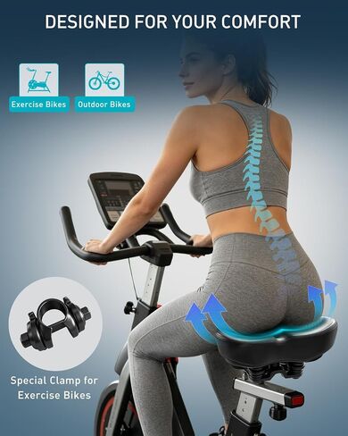 Noseless Oversized Bike Seat for Men & Women, 2026 Upgrade Comfortable Extra Wide Padded Bicycle Seat Cushion, Comfort Bike Saddle for Peloton, Exercise Bike, Beach Cruiser, MTB, EBike in Kuwait