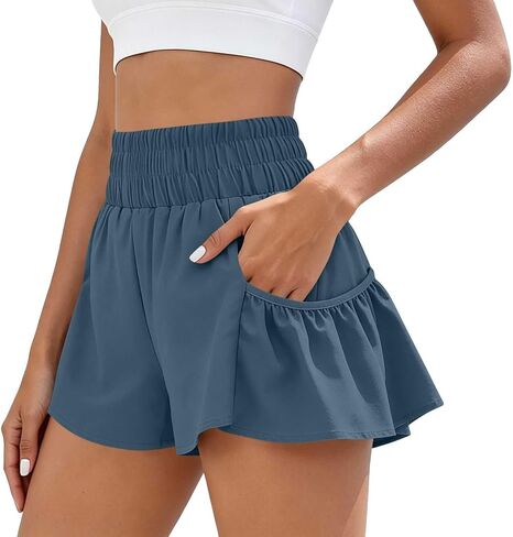 ABABC Women's Summer Shorts Smocked High Waist Ruffle Hem Short Loose Breathable Casual Short Pants in Kuwait