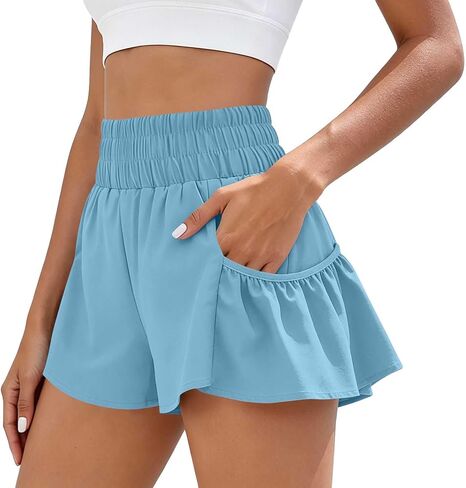 ABABC Women's Summer Shorts Smocked High Waist Ruffle Hem Short Loose Breathable Casual Short Pants in Kuwait