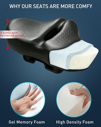 Noseless Oversized Bike Seat for Men & Women, 2026 Upgrade Comfortable Extra Wide Padded Bicycle Seat Cushion, Comfort Bike Saddle for Peloton, Exercise Bike, Beach Cruiser, MTB, EBike in Kuwait