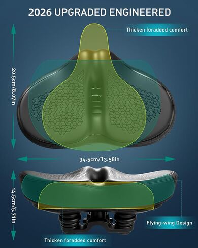 Noseless Oversized Bike Seat for Men & Women, 2026 Upgrade Comfortable Extra Wide Padded Bicycle Seat Cushion, Comfort Bike Saddle for Peloton, Exercise Bike, Beach Cruiser, MTB, EBike in Kuwait
