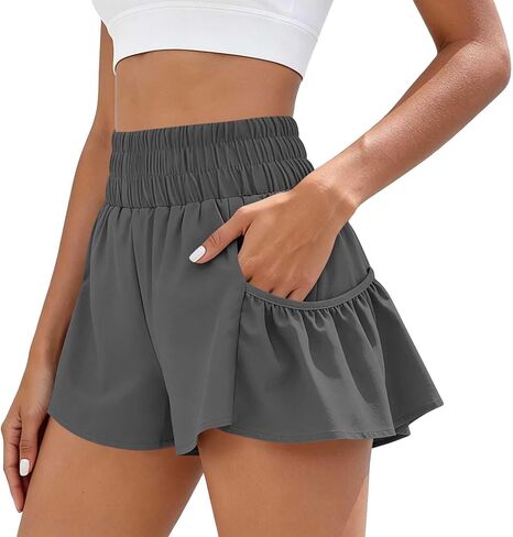 ABABC Women's Summer Shorts Smocked High Waist Ruffle Hem Short Loose Breathable Casual Short Pants in Kuwait