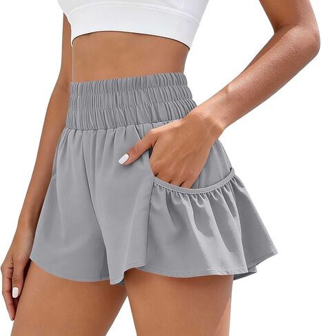 ABABC Women's Summer Shorts Smocked High Waist Ruffle Hem Short Loose Breathable Casual Short Pants in Kuwait