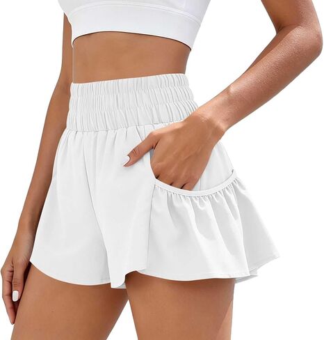 ABABC Women's Summer Shorts Smocked High Waist Ruffle Hem Short Loose Breathable Casual Short Pants in Kuwait