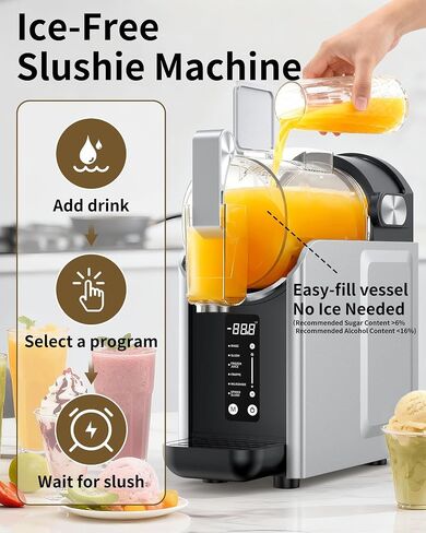 Slushie Machine, Slushy Maker for Home, Frozen Drink Maker with 5 Preset Programs for Margaritas, Frappés, Milk Shake, No Ice Needed, LED Display, Self Clean in Kuwait