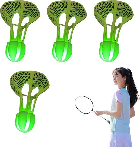4Pcs Badminton Ball, Lighting Glow in Dark Night Wind Resistant Badminton Birdies Flexible Training Shuttlecocks for Beach, Green in Saudi Arabia