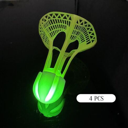 4Pcs Badminton Ball, Lighting Glow in Dark Night Wind Resistant Badminton Birdies Flexible Training Shuttlecocks for Beach, Green in Saudi Arabia