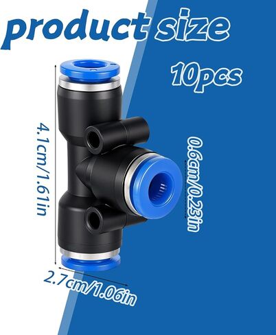10 PCS Push to Connect Tee Fitting, 1/4" OD 3 Way T Shaped Quick Push Lock Air Adapter Pneumatic, Quick Tube Connector for Auto Repair, DIY Air Tools in Saudi Arabia